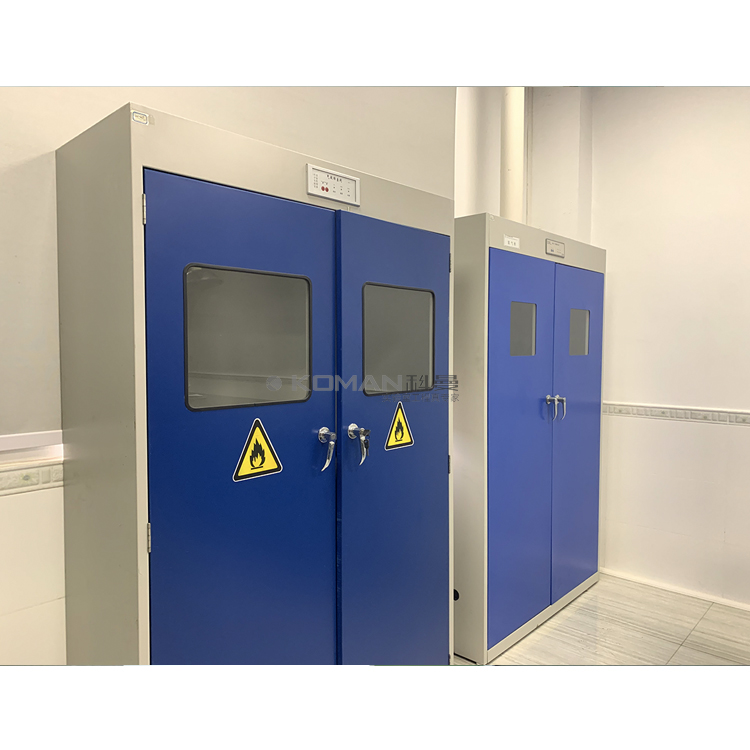 Laboratory gas cylinder storage cabinet with alarm system
